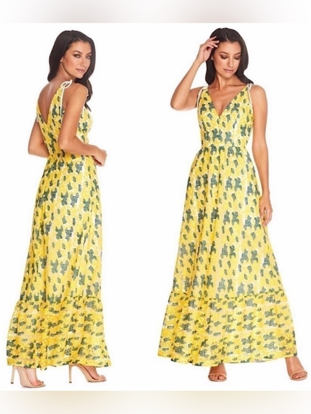Dress the Population Sunny Floral Embroidery Tiered Dress Canary Yellow